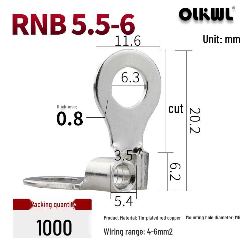 OLKWL RNB Round Head Tinned Copper Wire Lug Terminal