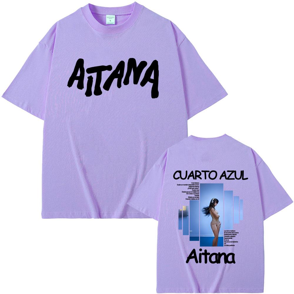 Singer Aitana CUARTO AZUL Album Graphic Tshirt Men Women Hip Hop Fashion Pop Music T Shirts Unisex Casual Cotton Vintage Tshirt