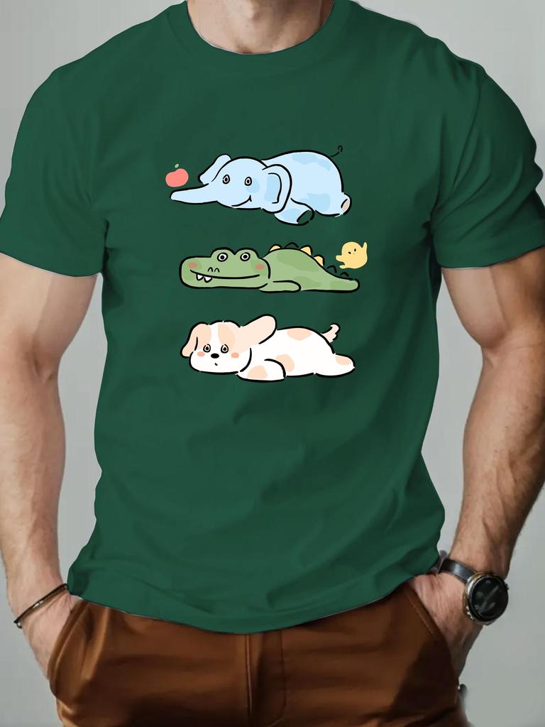 Men's Cartoon Printed T-Shirt 100% Cotton Round Neck Casual Short Sleeve Summer Fashion High Quality Gym Round T-Shirt