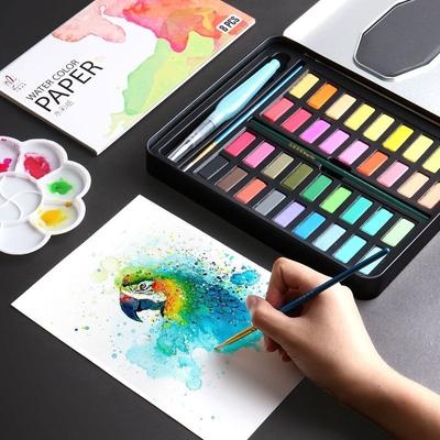 36 Colors Solid Watercolor Paint Gift Box Set with 6 Tools, Professional Portable Watercolor Pigment Set, Art Supplies, Painting Gifts