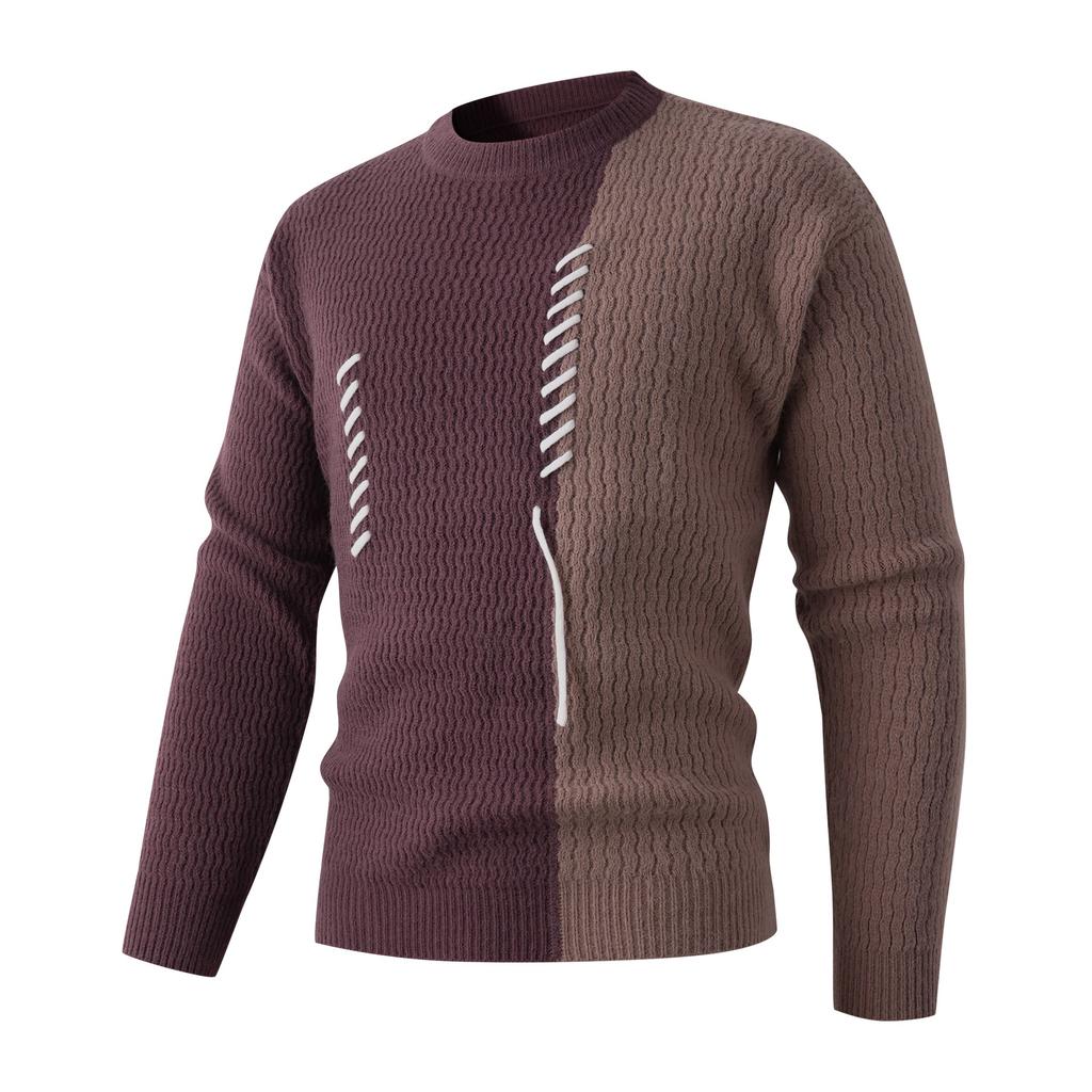 Autumn And Winter Men'S Crew Neck Color Matching Sweater Woven Rope Youth Leisure Bottoming Knitted Sweater