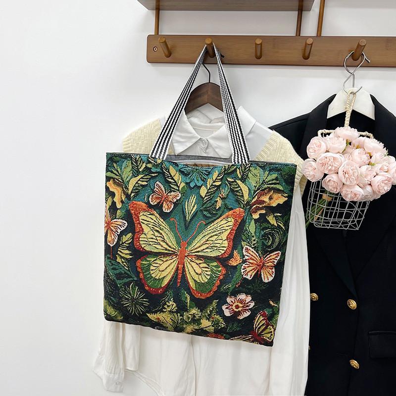 Artic National Style Canvas Tote Bag With Embroidered Butterfly For Daily Use