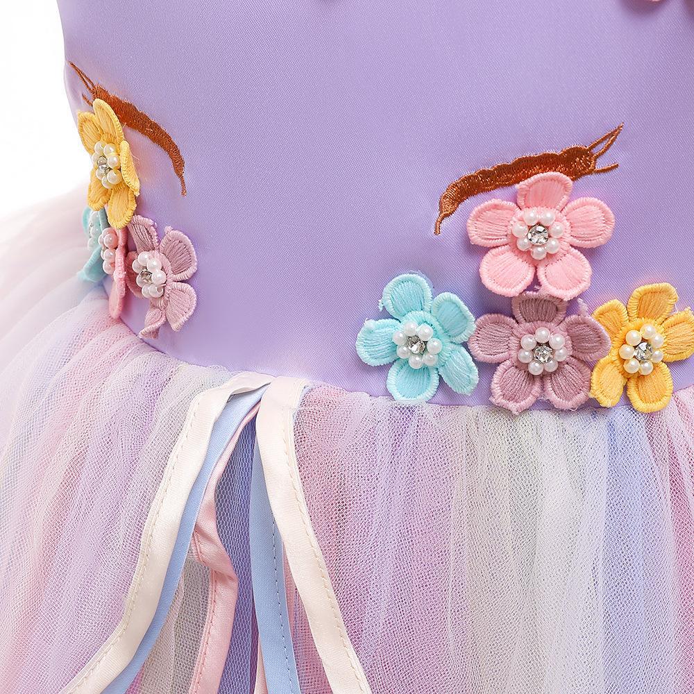 Rochie Unicorn Curcubeu din Plasă pentru Fete: Costum de Performanță pentru Festival