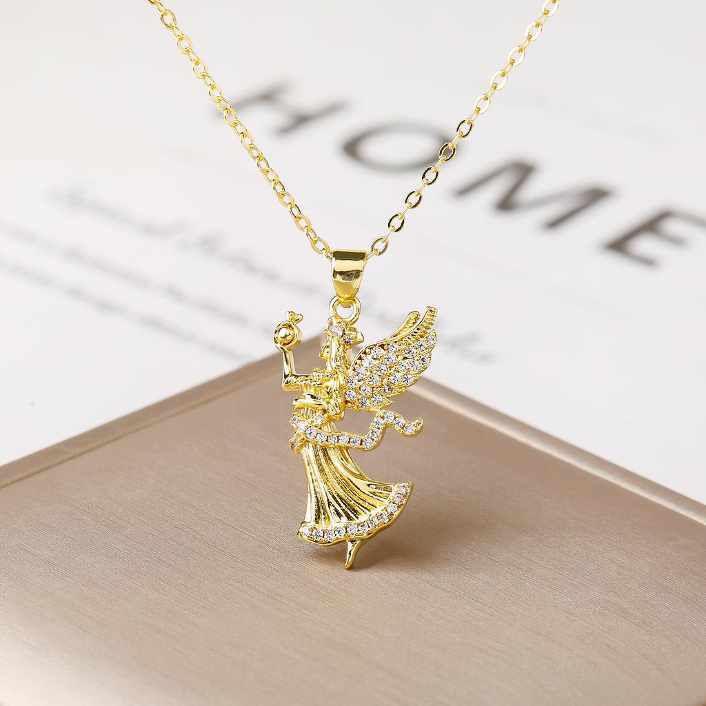 Gold Plated Virgin Mary St. Jude Angel Pendant Necklace For Women Religious Crystal Zircon Necklaces Christian Jewelry Gift