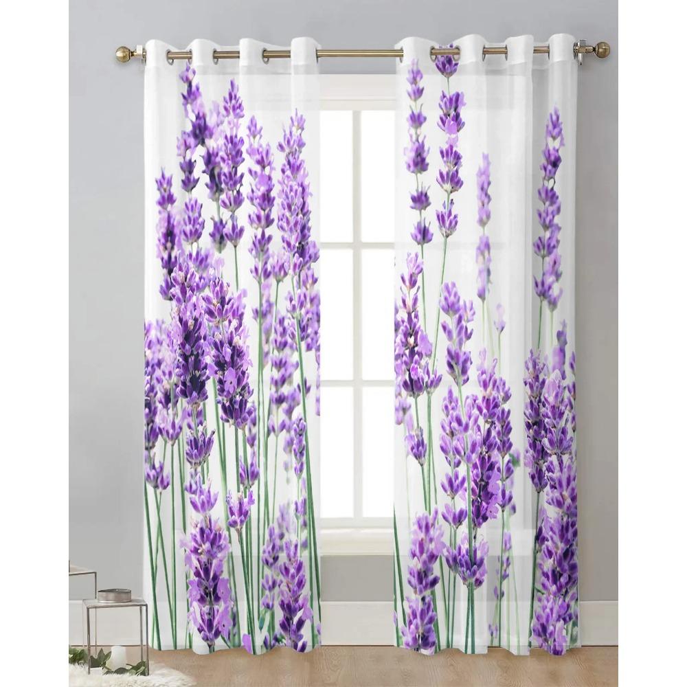 Lavender Plant Flowers Purple White Sheer Curtains for Living Room Decoration Window Curtain Kitchen Tulle Voile Organza Drapes