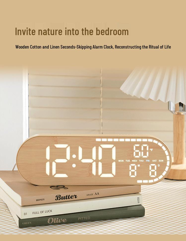 GH8053 LED Wood Grain Wall Clock: Multi-functional, Stand or Hang
