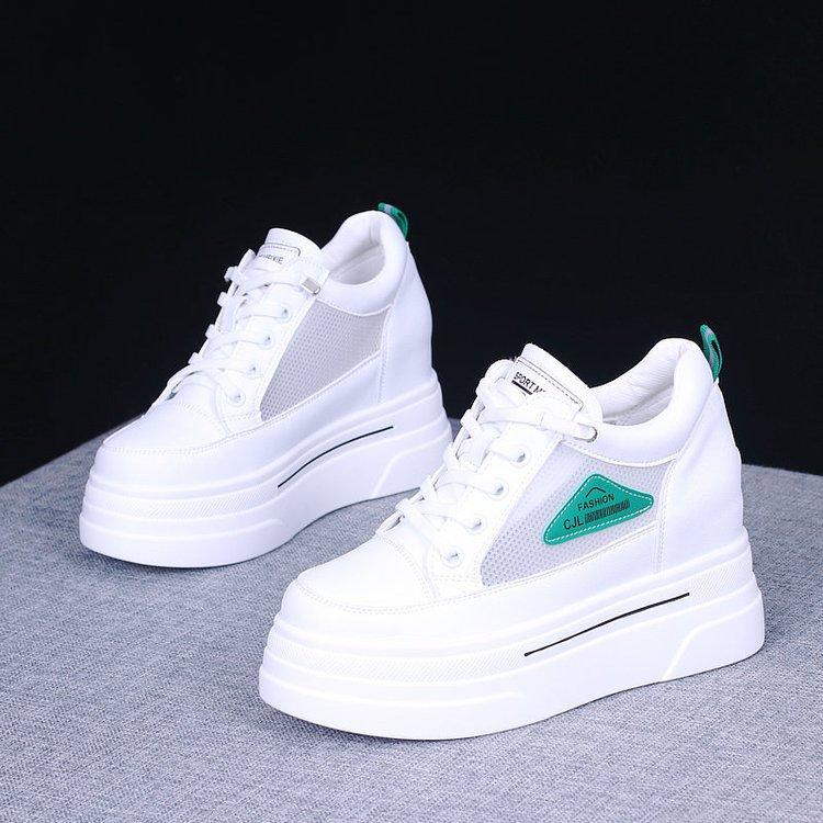 2025 summer little white shoes thin women's shoes inner height increase 8cm mesh breathable hollow casual sports net shoes ins tide