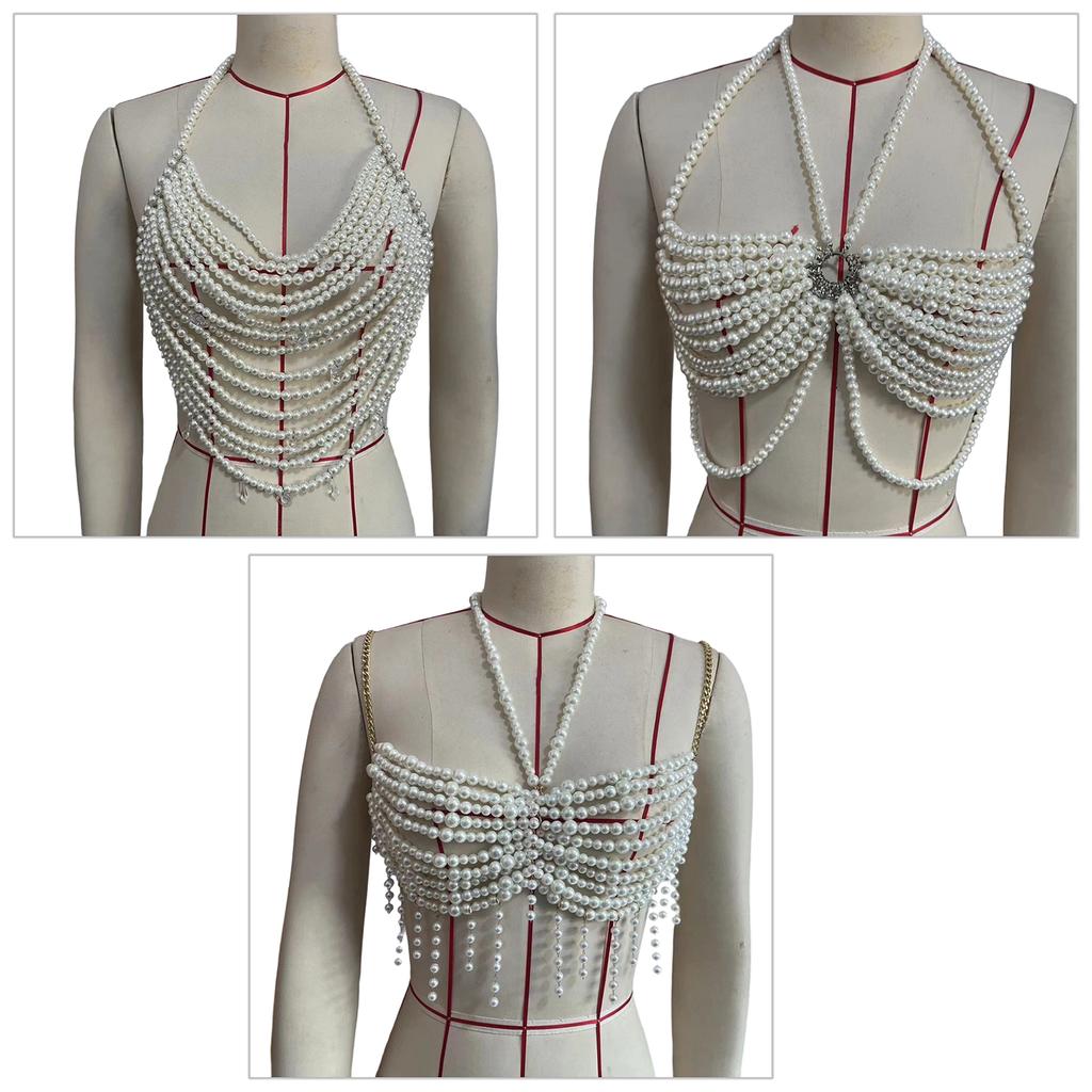 Multipurpose Stylish Pearls Body Chain with Tassels Designs Fashion Decoration for Evening Gowns and Party Wear