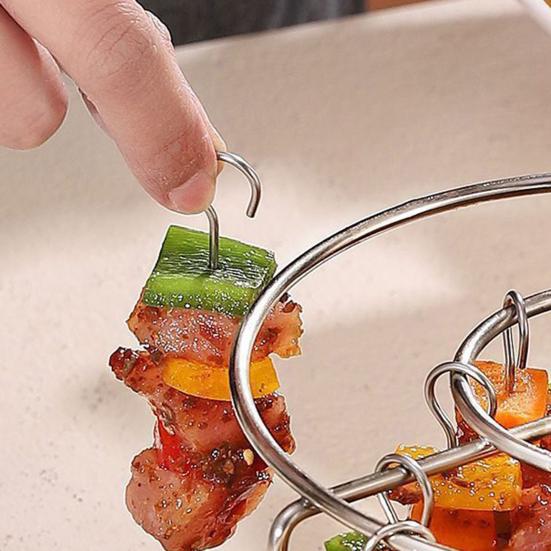 Stojan na špízy pro horkovzdušnou fritézu, grilovací rošt se 48 špízy, kulatý nerezový vertikální stojan na masové špízy, příslušenství pro horkovzdušnou fritézu