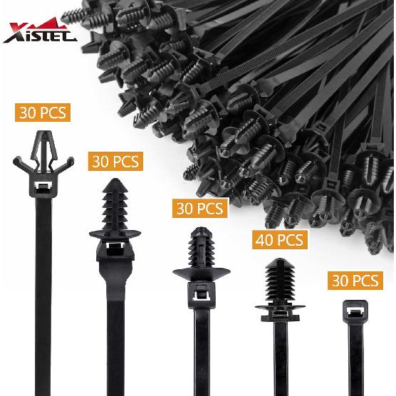 Xislet 160Pcs Nylon Universal Cable Tie Buckle Zip Tie Clips Automotive Rivet Push Mount Zip Ties Compatible With Cars Boat Trailer Polaris UTV Jeep