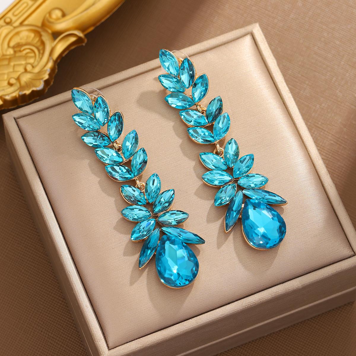 Tassel earrings light luxury temperament long leaf earrings crystal earrings