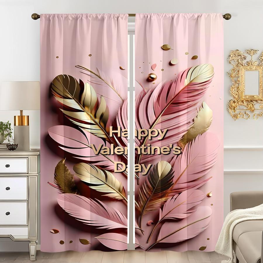 

2PCS Pink Gold Feather Light Luxury Curtains High End Emotional Festival Bedroom and Living Room Pull up Pocket Style 100*130 Rod Pocket 1pcs