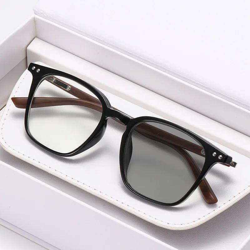 New Fashion Photochromic Myopia Glasses Retro Square Large Frame Anti-blue Light Goggles Men and Women Reading Glasses