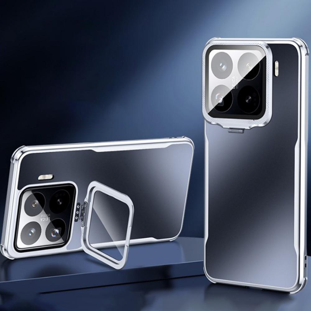 

For Xiaomi 15 Pro Phone Case Shockproof TPU PC Back Cover with Lens Kickstand Grey