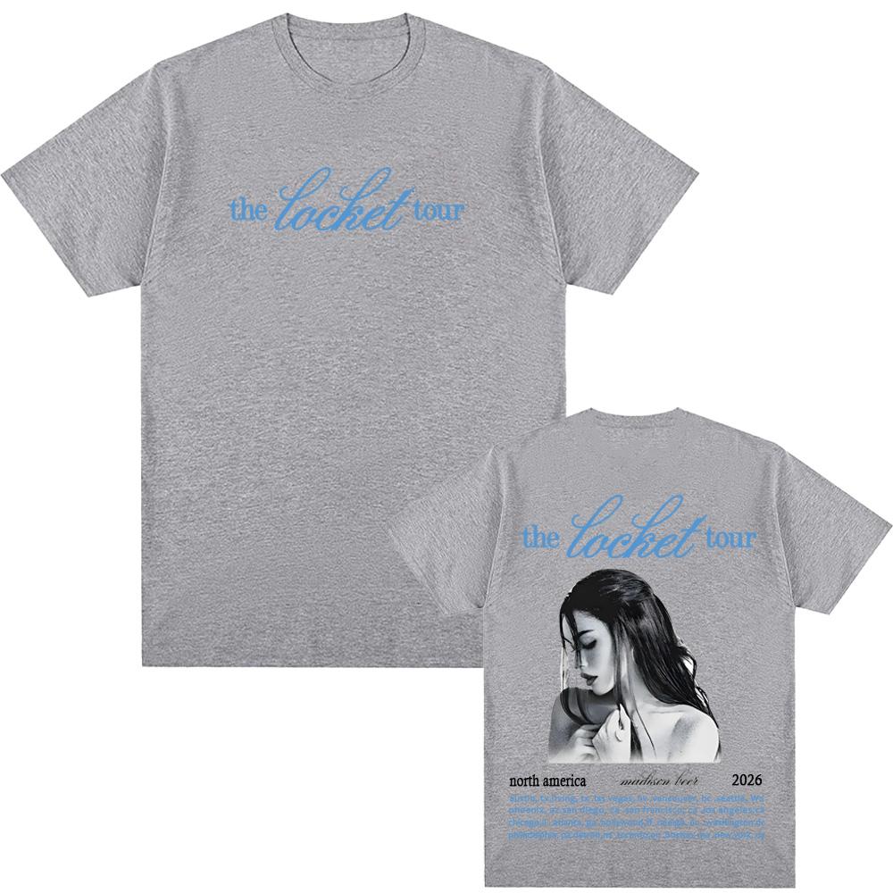 

Футболка Madison Beer Locket Tour 2026 Только даты Североамериканского тура Мерч с концерта Madison Beer Хлопковая футболка XS серый