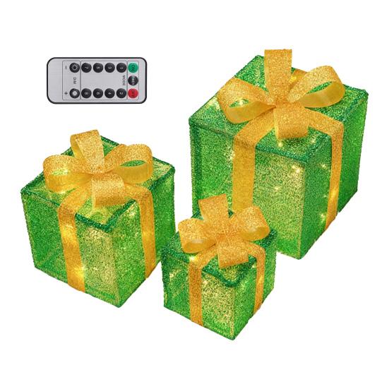 3 Stück Weihnachtsgeschenkboxen mit Beleuchtung und Schleife LED Leuchtende Geschenkboxen für Innen- und Außenbereich Zuhause Veranda Weihnachtsbaum Partydeko