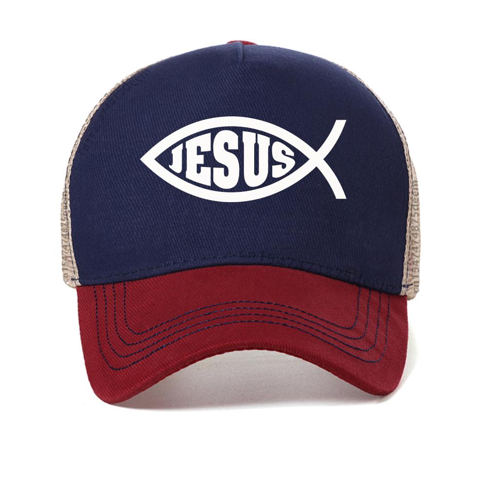 

Jesus Fish Christ Printing baseball cap For Unisex Women Christian Jesus Faith Inspirational Fashion cap outdoor mesh snapback hats Adjustable
