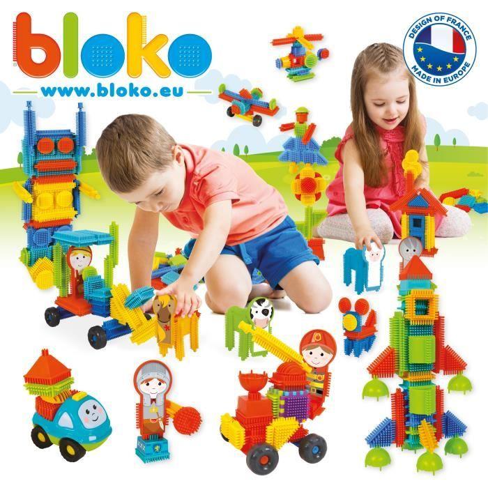 Jeu d’assemblage – BLOKO – Coffret de 50 BLOKO et 2 figurines Policier &amp; Pompier – Dès 12 mois – Fabriqué en Europe