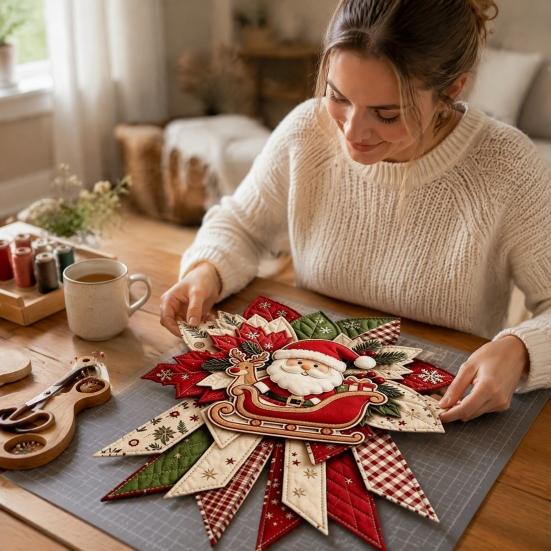 Handgefertigte Stoff-Weihnachtsdekorationen DIY Gesteppte Schleife Nähbastelset, Vorgeschnittene Patchwork-Feiertagsmaterialien für Erwachsene Set, Türhänger Wandkamin Zuhause