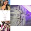 Stunning Winter Geometric Cross Pendant Necklace With Rhinestones For Women