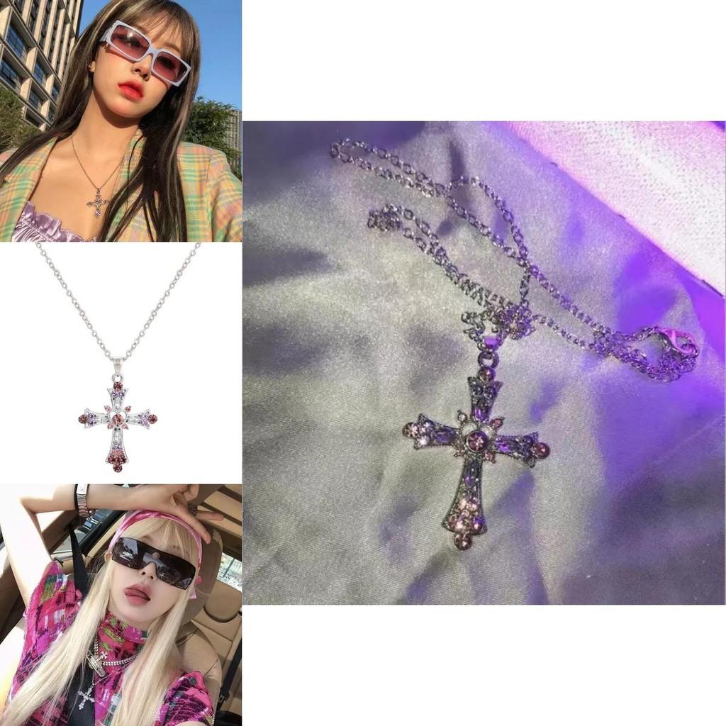 Stunning Winter Geometric Cross Pendant Necklace With Rhinestones For Women