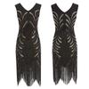 1920s Vintage Plus Size Tassel Evening Dress with Handmade Beading and Sequins