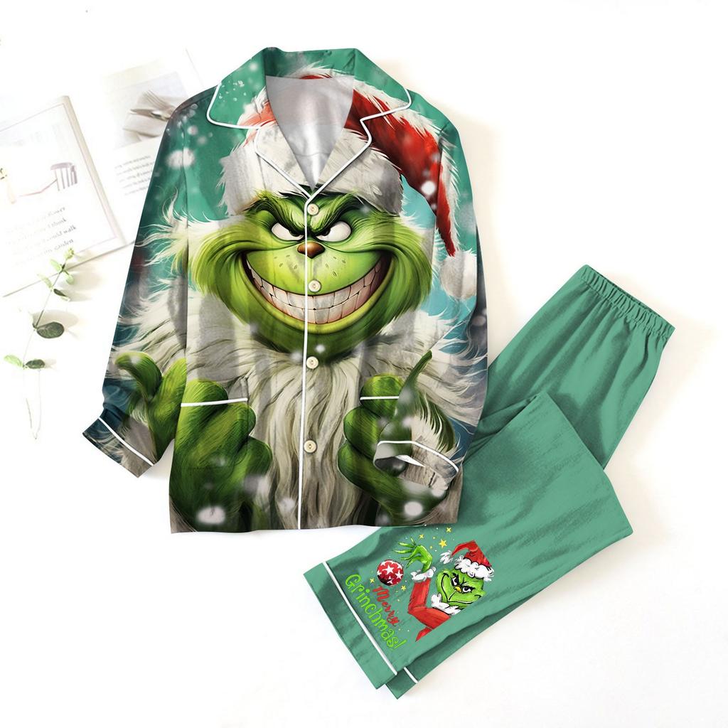 Women's 2 Piece Printed Suit Long Sleeve Button Up Top Wide Leg Pants Suit Set Pajamas Home Casual Suit