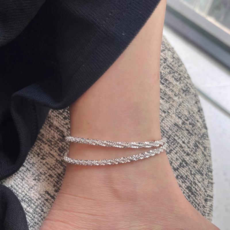 Double Layer Shiny Bracelet For Women Simple Ins Style Silver Wrist Jewelry