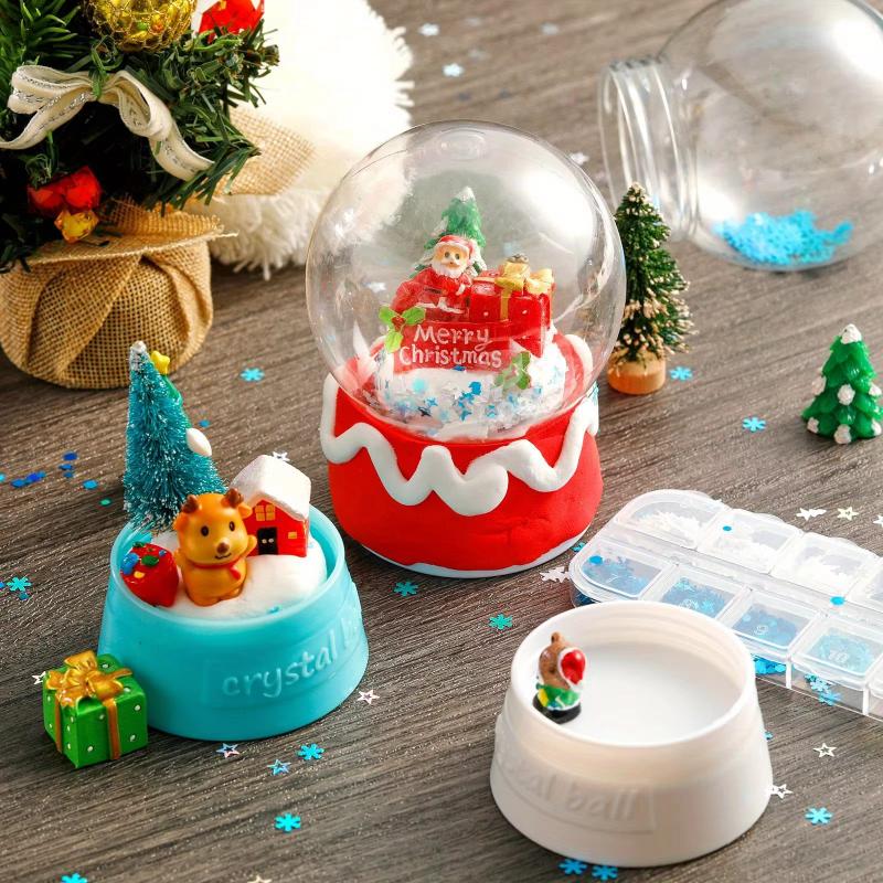 DIY Snow Globe Kit, Clear Plastic Christmas Ornaments, Home Decor, Lightweight White Display Containers for Crafts and Storage