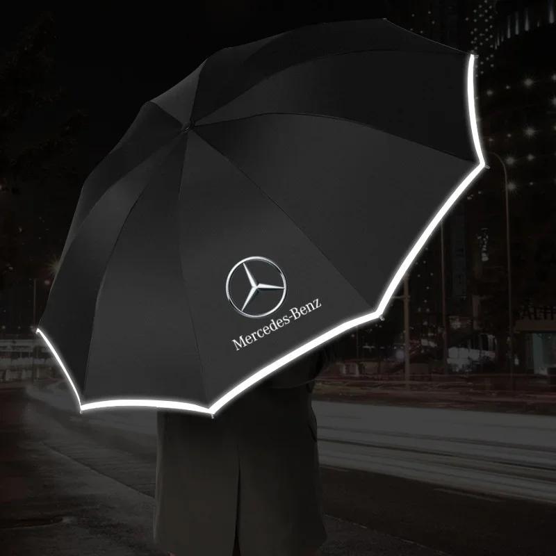 MRS2   2025 Hot Car Sticker Automatic Reflective Stripe Reverse Led Light 10 Ribs Windproof Umbrellas for Mercedes Benz B/C/E/S Class A