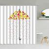 Cartoon Style Umbrella Printed Shower Curtain Colorful Rain Drops Boy Girl Bathroom Decor Waterproof Fabric Screen With Hooks