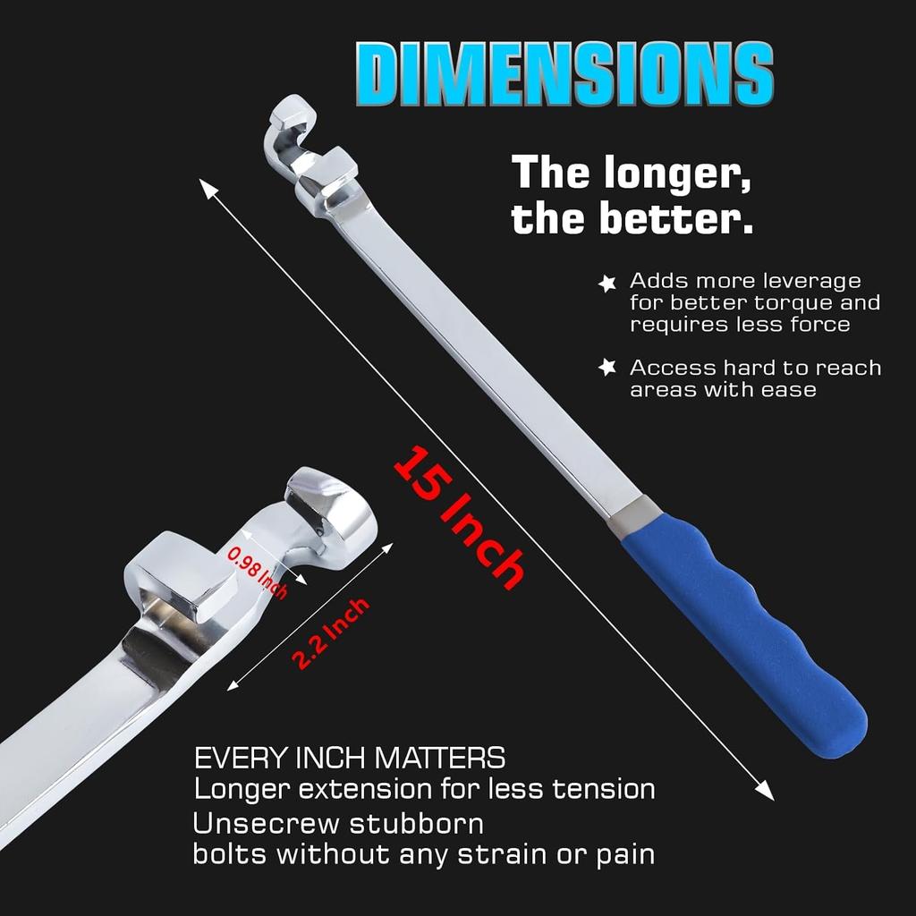 Wrench Extender Tool Bar,Torque Adaptor Wrench Extension,Extra-Long 15 Inch Wrench Extension for Maximum Leverage,Ideal for Mechanics,DIYers,Garage