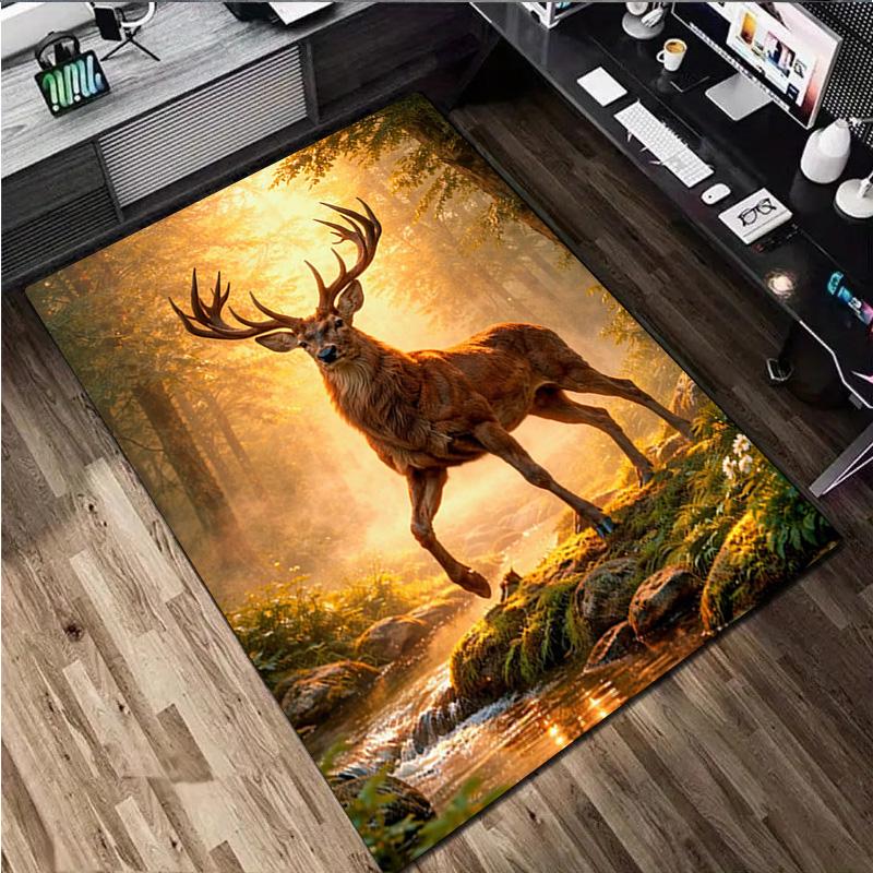 1Pc Animal Deer Print Rug - Home Decoration Carpet For Living Room Bedroom Flooring Computer Chair Area Rug