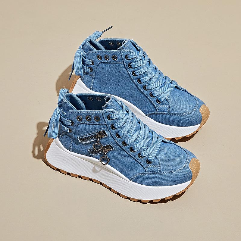 

Женские кроссовки в корейском стиле - Осень 2025, Толстая подошва, Увеличивающие рост, Уличный стиль, Повседневные кроссовки (WF2001) 37 джинсовый синий