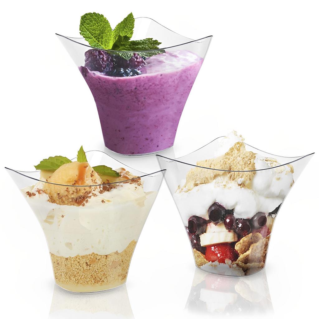 50 Pcs Dessert Cups with 50 Spoons Clear 3.38oz/100ml Mini Reusable Dessert Pots Clear Plastic Parfait Appetizer Cup Mousse