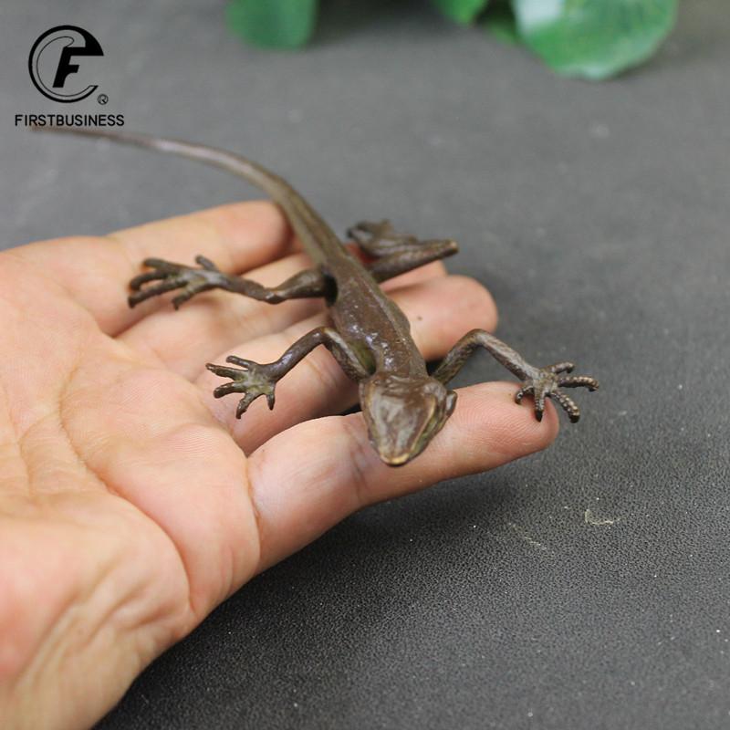 Copper Lizard Statue Solid Animal Sculpture Desktop Ornament Antique Bronze Home Decorations Accessories Crafts Collection