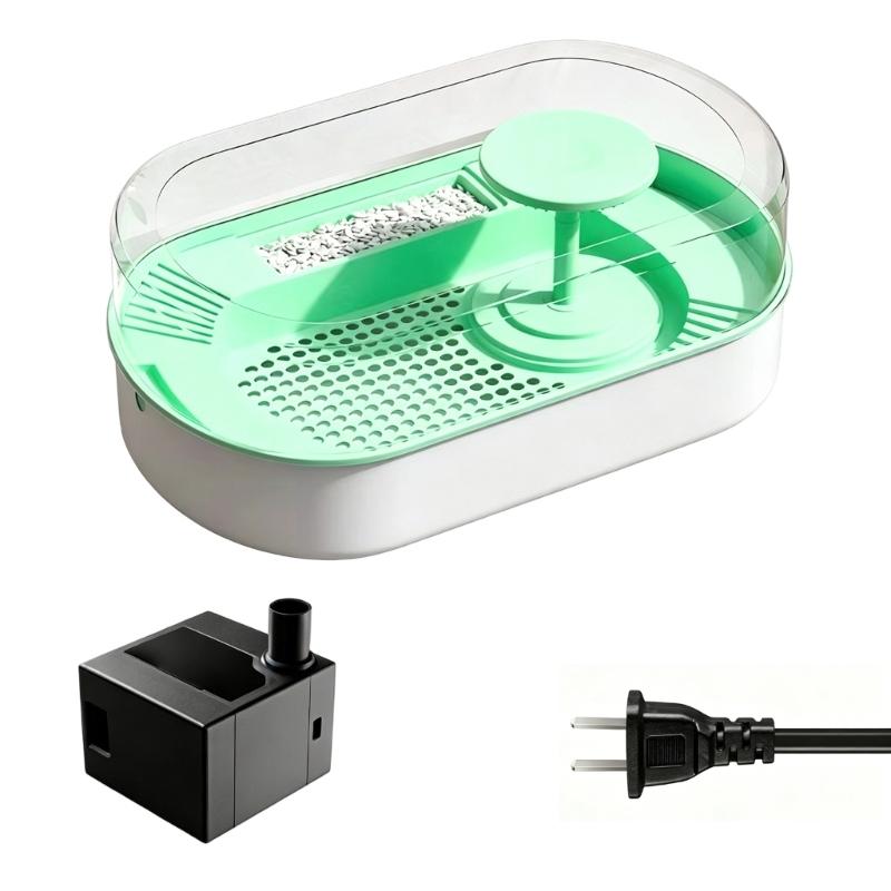 Indoor Bird Bath Tub for Small Companion Birds with Water Pump, Plastic Bath Tray and Clear Wall for Daily Use
