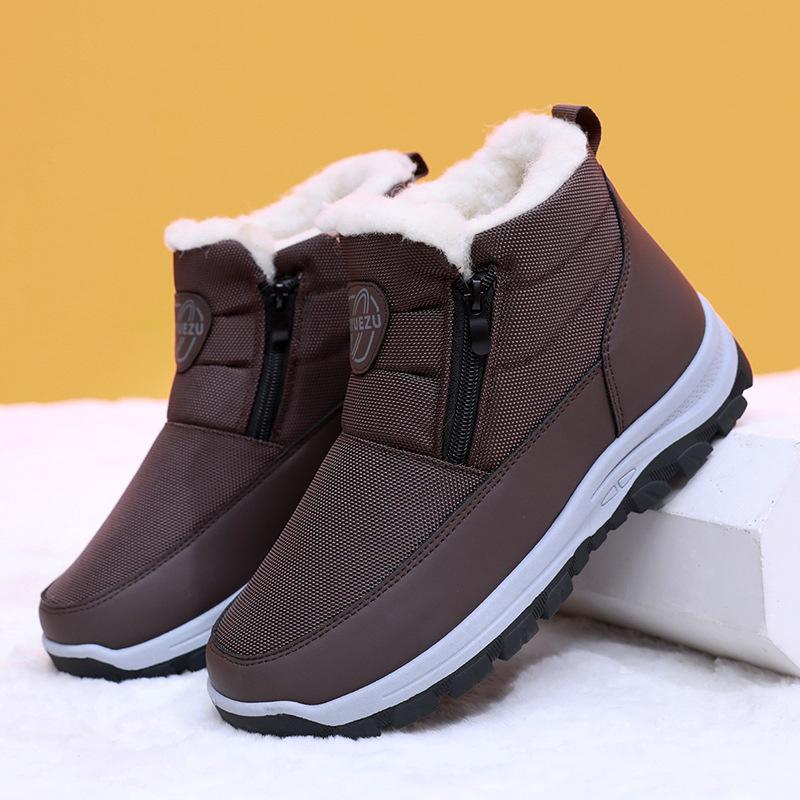 Men's Lightweight Thick-Sole Winter Insulated Slip-On Fur-Lined Snow Boots Anti-Slip, Shock-Absorbing, Durable Casual Cotton Boots
