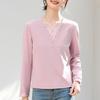 Women's V-Neck Layered Long-Sleeve T-Shirt: New 2026 Spring Style, Regular Fit, Fashionable Base Layer.