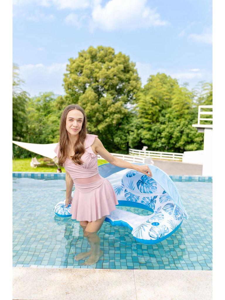 Inflatable Water Lounge Chair with Detachable Sunshade - U-shaped Raft for Adults, Thickened for Summer Floating Fun