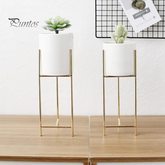 Elegant Ceramic Planter 1 Set Flower Pot Stylish Iron Frame Stand Plant For Office Flowerpot for Home Room Decoration
