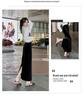 Golden Velvet High-Waist Slit Skirt: Retro Slimming Drape for Women, Spring-Autumn 2026