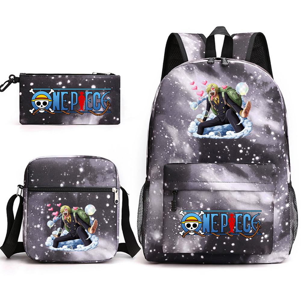 Large Capacity Schoolbag with Shoulder Strap; Student Three-piece Pencil Case Set
