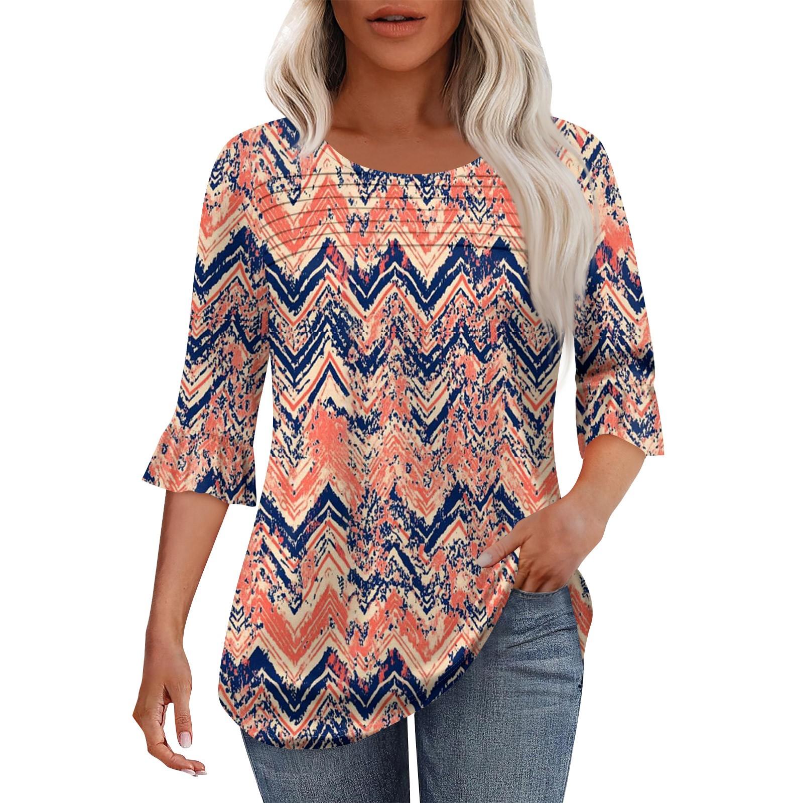 

Жіноча модна плісирована верхня частина з 3/4 рукавами та круглим вирізом XL