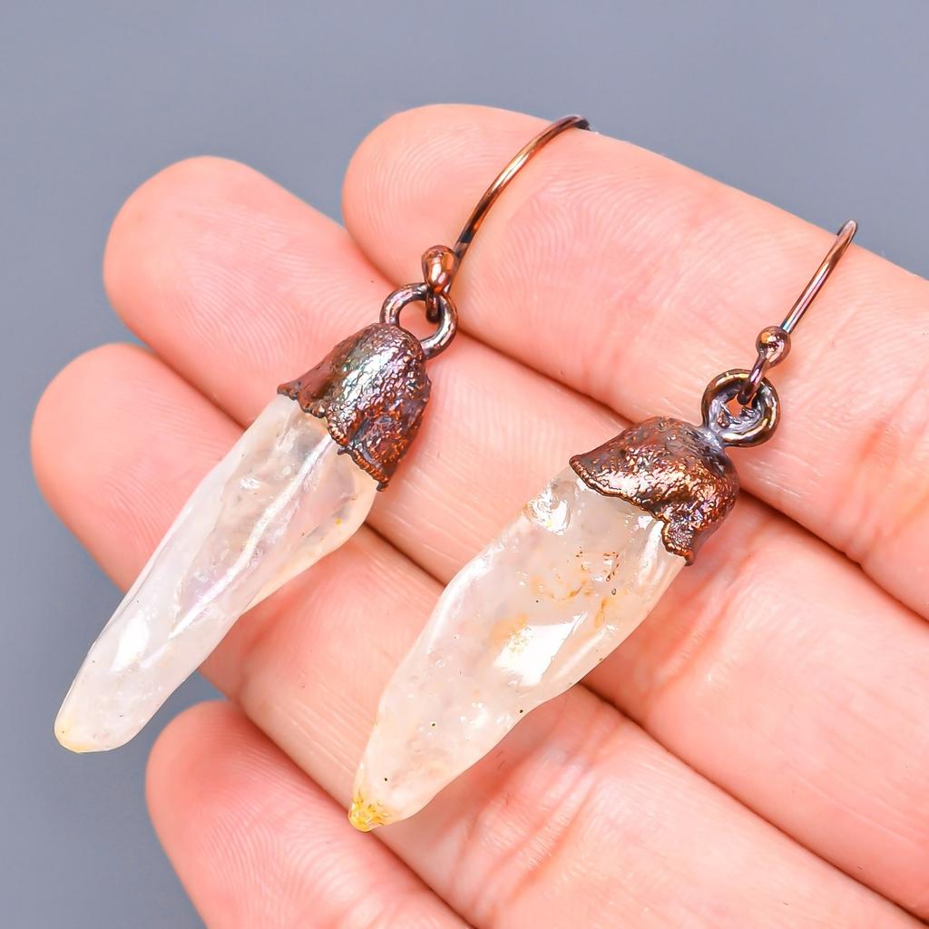 Fancy Natural Crystal Rough Copper Trendy Dangling Birthday Engagement Earrings V-1