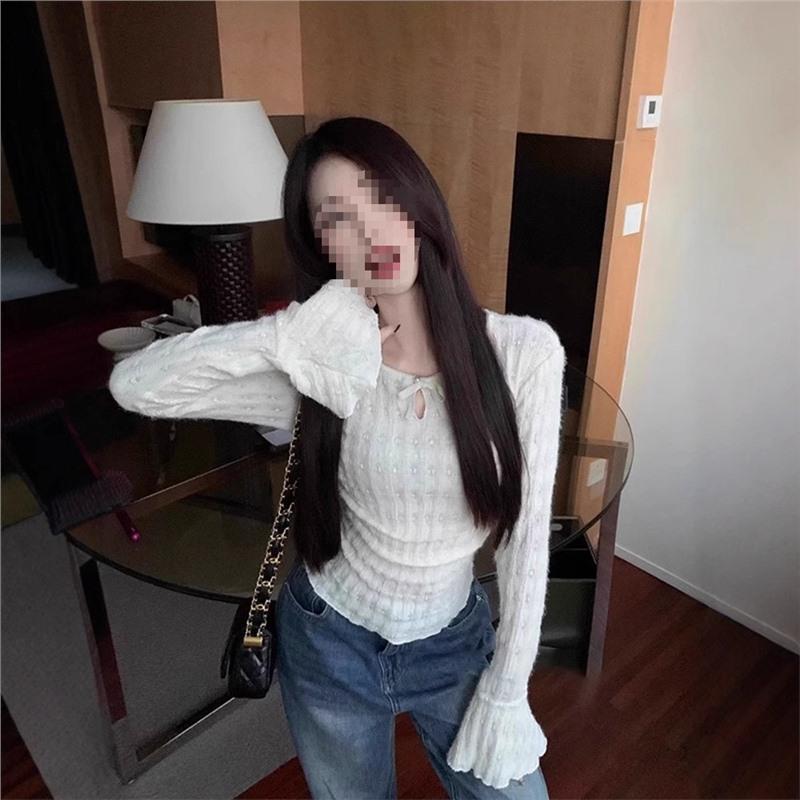 

Women s French Lace Blouse Top with Flared Sleeves - Chic and Fashionable Spring/Autumn Design Large абрикосовый/белый