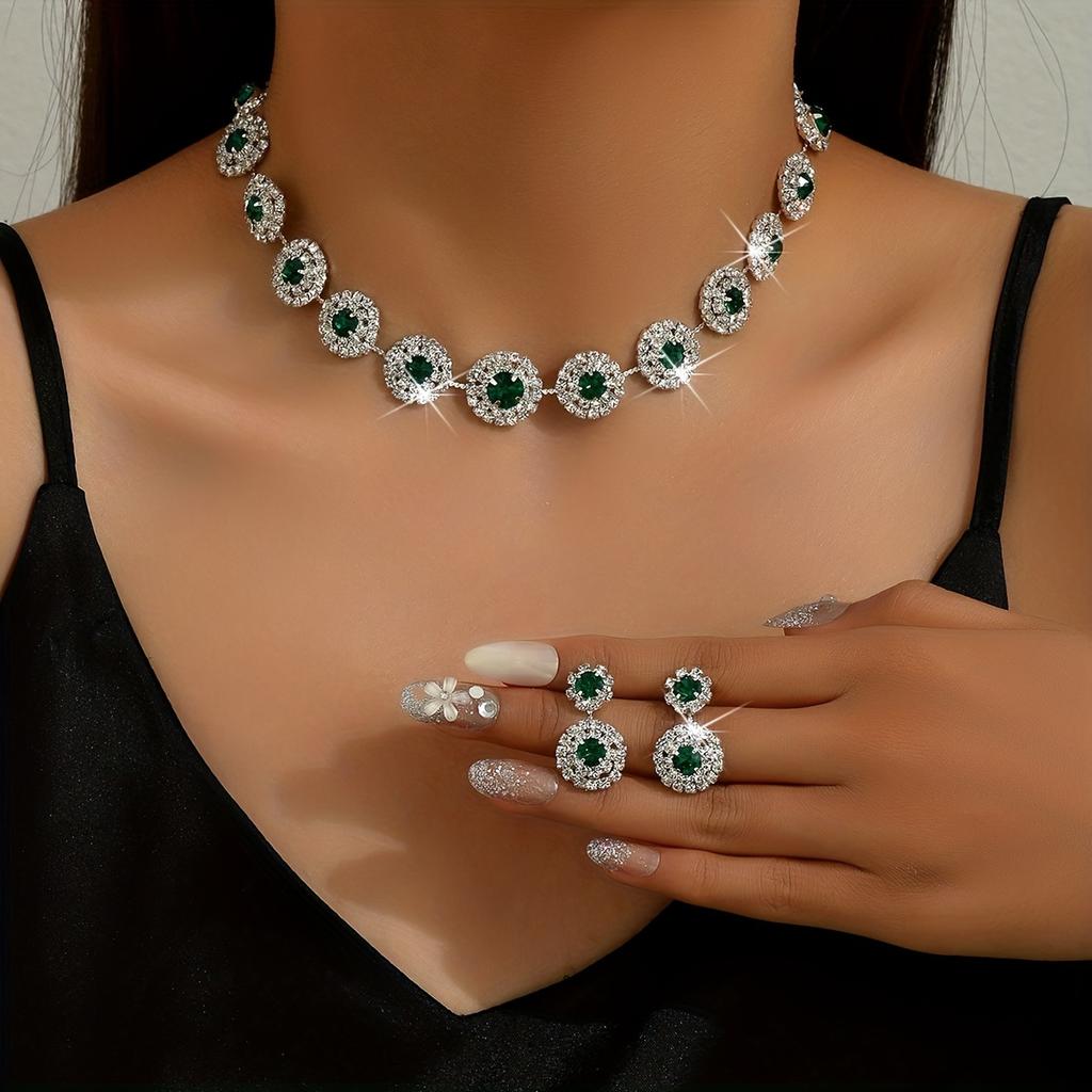 1 pair Earrings Plus 1pc Necklace Elegant Jewelry Set Inlaid Rhinestone Dainty Jewelry, Perfect Festival Gift For Women