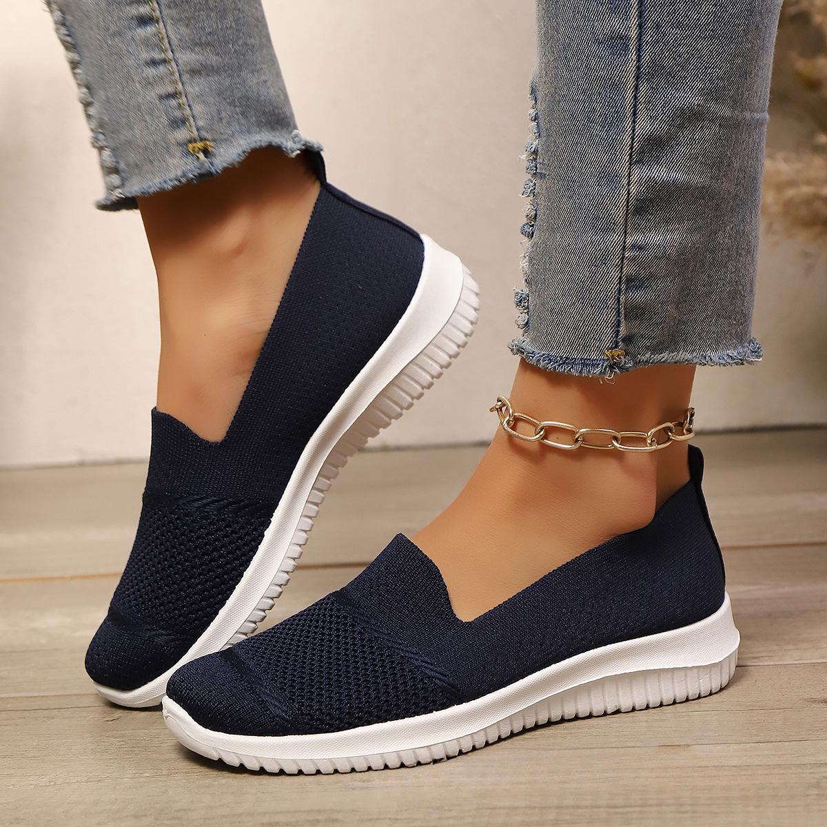 

Женские дышащие сетчатые кроссовки Slip-On - Лето 2025 Модные удобные туфли на плоской подошве 37 темно-синий