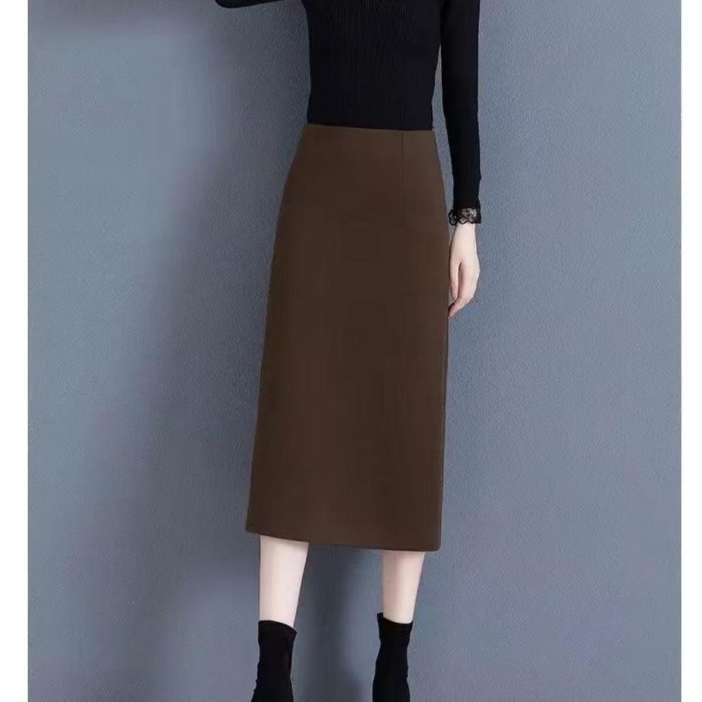 2025 Vlněná směs Sukně midi s vysokým pasem - Zeštíhlující, Všestranná rovná sukně s rozparkem na podzim/zimu