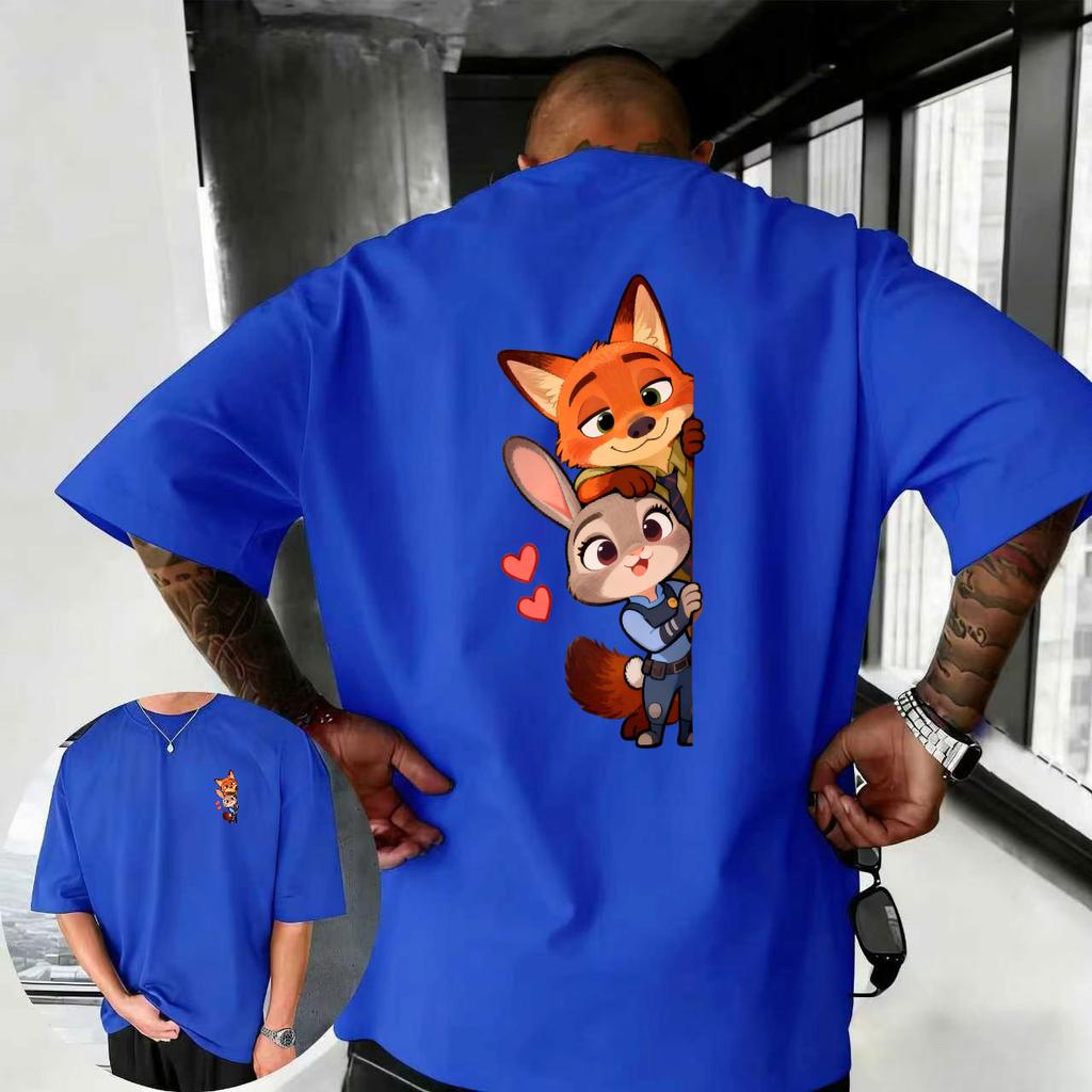 202526 Summer Disney Zootopia Cartoon Hip Hop Pattern 100 Cotton Printed Tshirt New Animation Fashion Sports Mens Tshirt